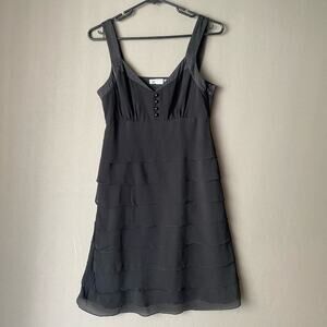 Kenzie sz M black  100% silk Vintage ruffle layer y2k ‎ mini dress